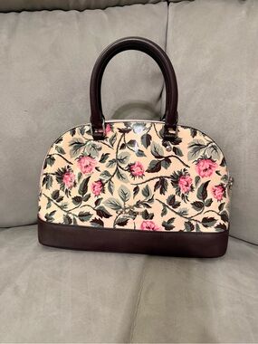 Coach Floral Dome Satchel in Pink and Brown Trim
